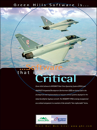 Eurofighter Typhoon, using INTEGRITY RTOS, Secure RTOS, MILS-Compliant, EAL 6+, Safety Critical, AdaMULTI