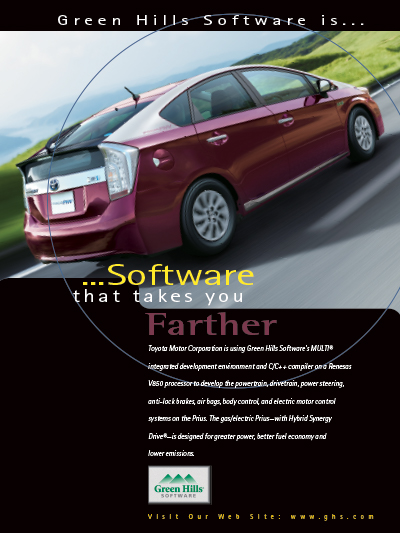 Toyota Prius using Green Hills Software's MULTI IDE and C optimizing embedded compilers